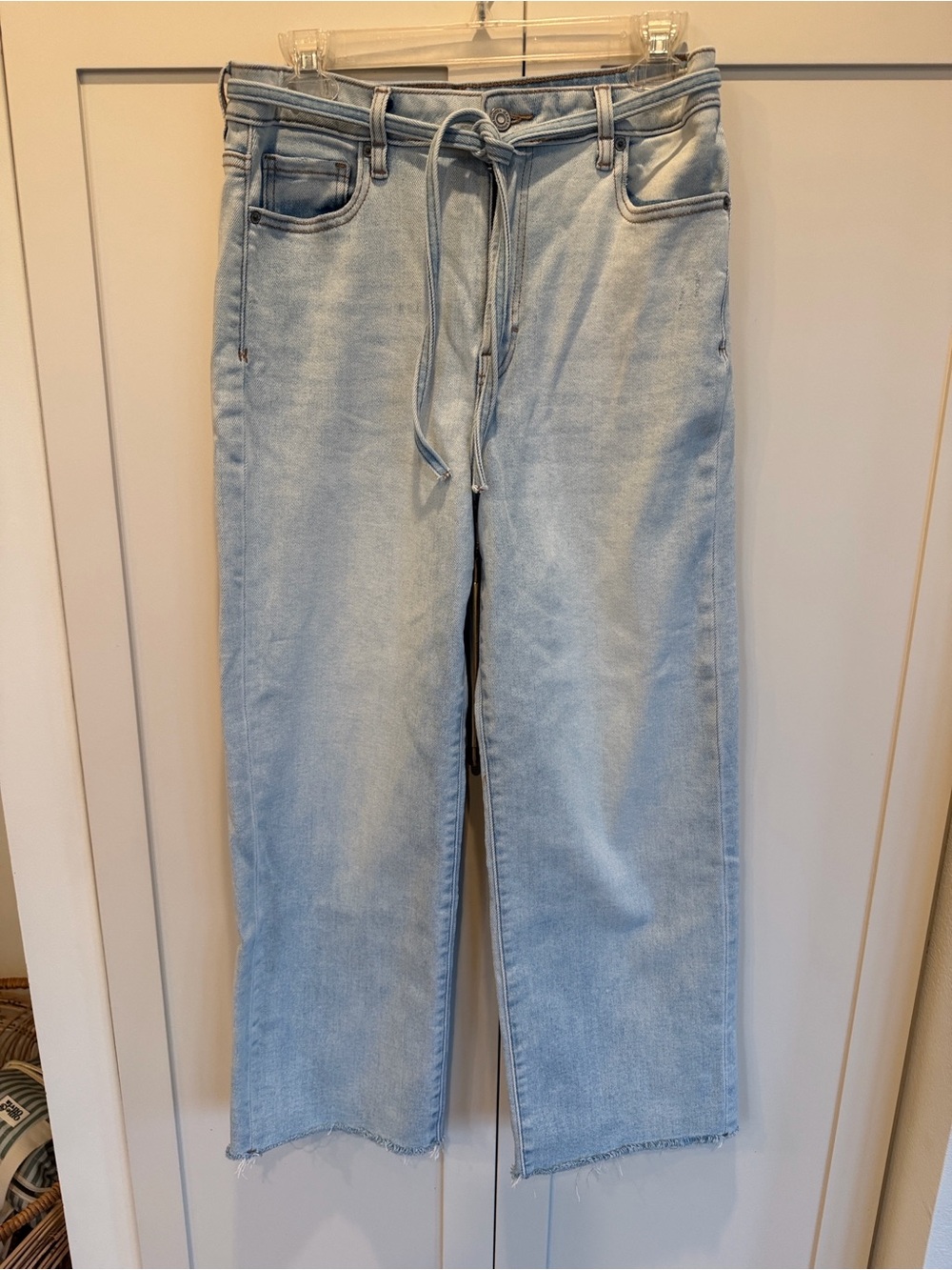 Light Wash Wide-Leg Jeans with Drawstring Waist